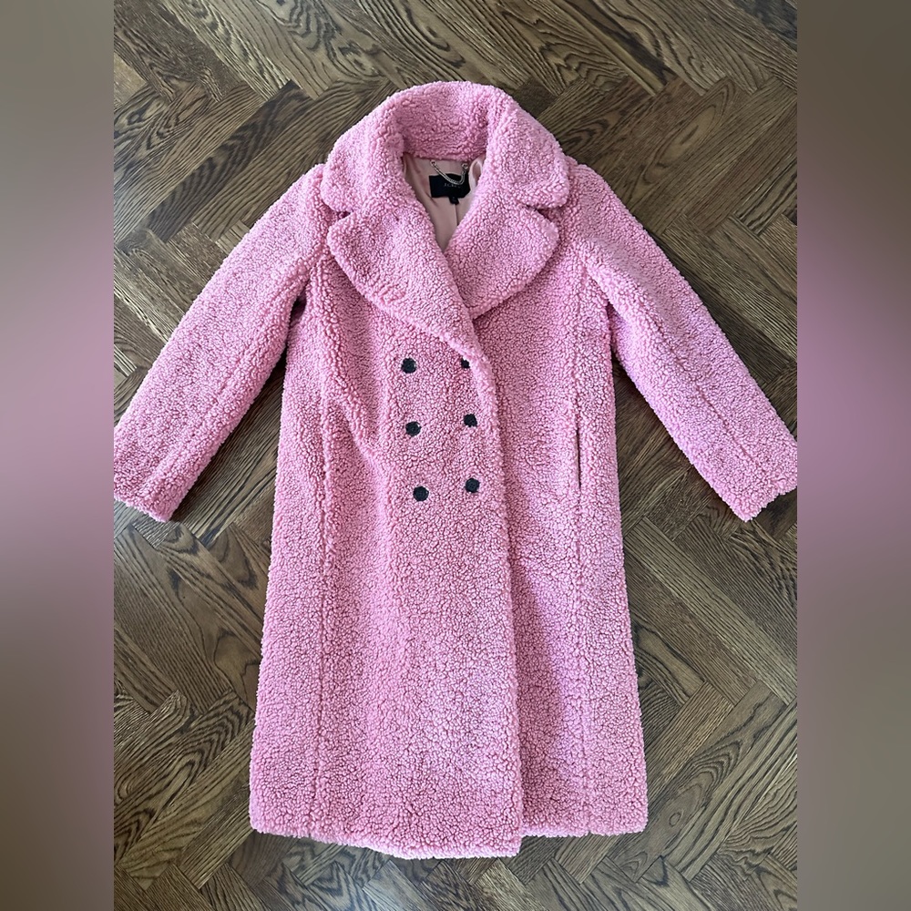 Double-breasted teddy sherpa topcoat